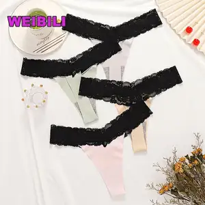 Pakaian Dalam Desain Terbaru Bikini Lapisan Ganda G String Celana Dalam Thong Renda Mulus untuk Wanita