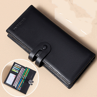 Dompet Panjang Kulit Asli Anti RFID untuk Pria, Lipat Tiga, Tempat Kartu Kredit Pop-up untuk Bisnis dengan Kantong Koin