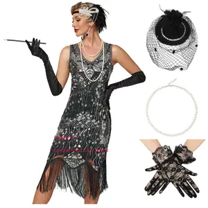 ecoparty Retro 1920s Flapper Sequin Dresses Banquet Party Evening Dress Ladies Gatsby Wedding Gown Stage Cosplay Costume