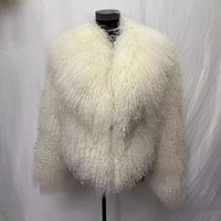 Manteau en polaire chaud de style européen et américain, en fausse fourrure de laine, coupe ajustée, avec rembourrage en polyester, couleur beige, effet peau de mouton à poils longs, style urbain