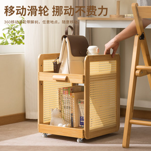 Mini Wooden Side Table With <b>Wheels</b> Storage Shelf Living Room Coffee Table Bedside Cabinet Movable Multi Functional Organizer - Product Image 3