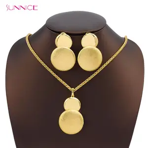 SUNNICE Geometric 18k Gold Plated Jewelry Set African Calabash Shape Pendant Wedding Jewelry Gift For Women Necklace Earring