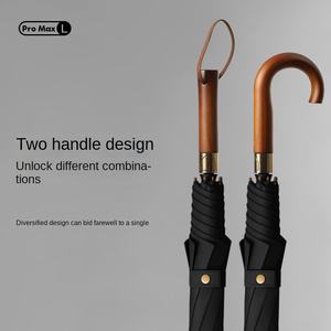 Grand <span class=keywords><strong>parapluie</strong></span> d'affaires à double usage <span class=keywords><strong>Parapluie</strong></span> de golf résistant à la pluie et au vent pour hommes et femmes Manche en bois <span class=keywords><strong>noir</strong></span> Logo personnalisé - Product Image 3