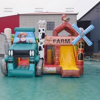 Château gonflable à thème ferme avec toboggan, combo château de rebondissement, château de saut extérieur pour fête d'enfants
