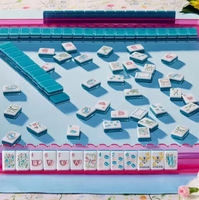 Jeu de Mahjong miniature portable en acrylique bleu transparent pour les fêtes et la maison