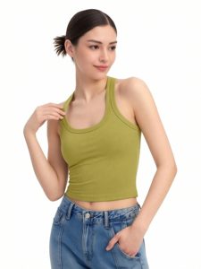 <span class=keywords><strong>Débardeur</strong></span> ajusté sans manches en maille côtelée à col rond pour femme - Product Image 3