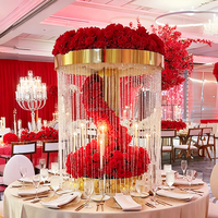 Accessoires de décoration de mariage, supports de fleurs de table en cristal perlé, supports de fleurs ronds en métal doré miroir, centres de table