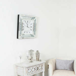 Miroir mural carré en diamant écrasé pour salon, horloge décorative en cristal scintillant, grande horloge murale pour mur D - Product Image 5