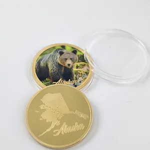 2024 kim loại thủ công thách thức đồng xu Alaska gấu đồng xu 45mm vàng/bạc tấm Kirsite đồng xu cho tổ chức sự kiện