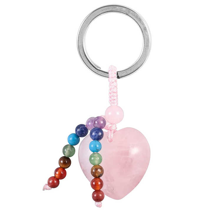 Gemstone Keychains Crystal Heart Keyring with Reiki Tassel