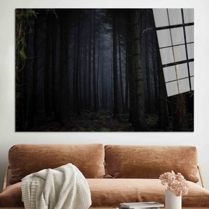 Impresión en lienzo de paisaje de bosque oscuro: arte de pared de bosque nocturno, arte en vidrio templado - Product Image 3