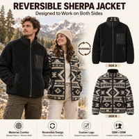 Veste polaire réversible pour homme, style sud-ouest, manteau d'hiver tissé, personnalisable OEM ODM, fournisseur en gros pour activités de plein air et décontractées