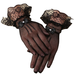 महिलाओं के काले और सफेद सैटिन दस्ताने के साथ महिलाओं के काले और सफेद साटन दस्ताने शादी की शाम की घटनाओं की उंगलियों को सामने रखते हैं - Product Image 1