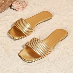 Sandalias planas de estilo hada con punta cuadrada y dorada, sin talón, para mujer, novedad de verano 2026 - Product Image 2
