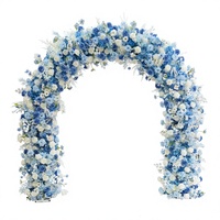 Arche de mariage bleue et blanche avec roses artificielles en soie, support de toile de fond floral, marque BBGS, décoration d'événements, décor de scène de fête