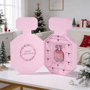 Boîte de calendrier de l'avent parfumée rose octogonale FX avec 12 tiroirs, fermeture magnétique, design de Noël imprimé UV - Product Image 1