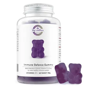 Ekstrak Elderberry hitam Natural Logo pribadi Gummies Vitamin C Zinc Vegan Gummies ditingkatkan kekebalan antioksidan kuat