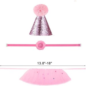 Lot de 3 accessoires de fête pour animaux de compagnie : chapeau rose, bavoir et jupe tutu mignonne pour chien et chat (garçon/fille), accessoire photo, costume et décoration d'anniversaire - Product Image 2