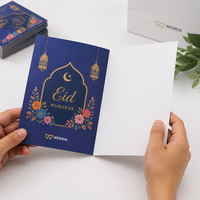 Cartes de vœux personnalisées en or avec impression de mosquée et de lune pour l'Aïd Moubarak, cartes de fête en papier avec logo personnalisé OEM