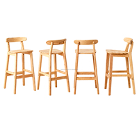 Tabouret de bar en bois massif avec dossier, hauteur d'assise 72 cm, tabouret de comptoir en bois naturel pour îlot de cuisine, style scandinave