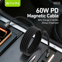 Câble de données USB-C tressé en nylon robuste BAVIN CB420 anti-emmêlement, facile à ranger, avec magnétique, PD60W