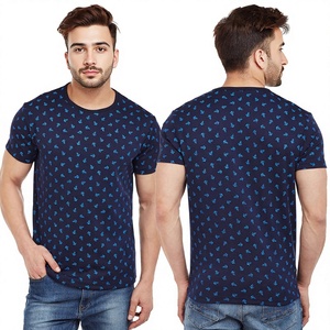 เสื้อยืดผู้ชายทรงปกติ ผ้าฝ้าย 100% คอกลม แขนสั้น เป็นมิตรกับสิ่งแวดล้อม ลายจุดสีน้ำเงินด้านหน้า สไตล์ลำลอง เนื้อผ้าเจอร์ซีย์ ระบายอากาศได้ดี ถักทออย่างประณีต - Product Image 6