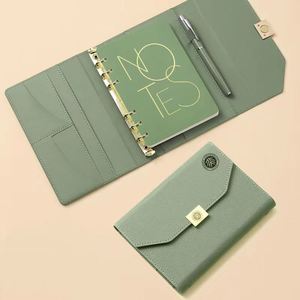 Envelope Snap Button PU Leather 6 Hole Ring Binder Notebook Journal Set With Refill & Matching Metal Pen - Product Image 1