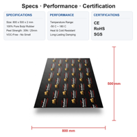 Tapis d'insonorisation automobile léger en feuille d'aluminium 2 mm, feuille de butyl autocollante, taille personnalisée OEM