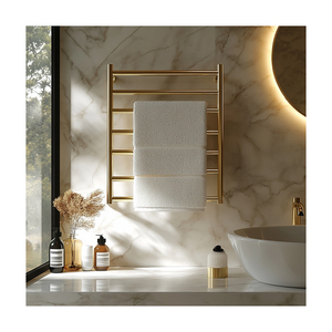 Sèche-serviettes électrique <span class=keywords><strong>doré</strong></span> poli pour barbier avec chauffage, support mural simple en acier inoxydable pour salle de bain - Product Image 6