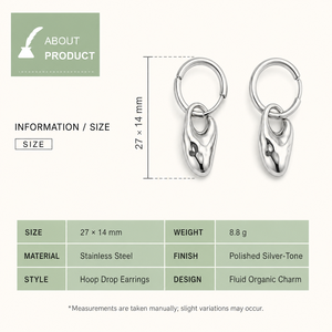 Boucles d'oreilles pendantes en acier inoxydable, motif fluide et élégant, finition argentée polie et options de couleur plaqué or 14 carats sous vide, 27×14 mm - Product Image 2