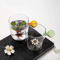 Taza de Vidrio de Borosilicato de 350 ml con Base de Figura 3D y Asa de Bola de Colores para Café, Té, Regalos y Colecciones