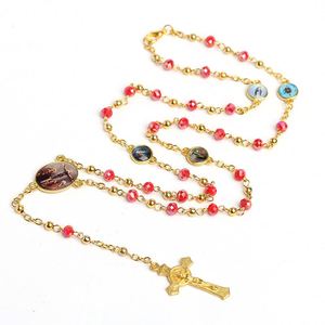 Rosario con Cruz, Cuentas de Vidrio de Colores, Virgen María, Cuentas de Oración Cristianas, Procesamiento y Personalización - Product Image 3