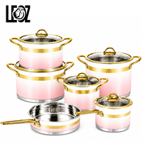 Batterie de cuisine LEOZ de luxe rose 11 pièces en acier inoxydable avec couvercles en verre trempé, compatible lave-vaisselle et four, pour cuisinières à gaz/à induction, saine et durable