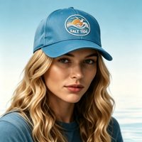 Gorra de Béisbol Bordada con Parche Redondo Estilo Costero de 6 Paneles, Personalizada OEM, Unisex, para Viajes, Campamento, Playa, Protección Solar