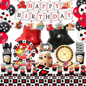 Articles <span class=keywords><strong>de</strong></span> fête sur le thème du casino pour filles, garçons et enfants : Vaisselle en papier, serviettes, gobelets, fourchettes, couteaux et pailles pour un joyeux anniversaire à Las Vegas - Product Image 1