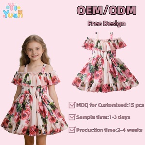 Vestidos de Verano para Niñas con Estampados Personalizados, Vestido de Gasa con Hombros Descubiertos, Estampado Floral de Rosas, Vestidos de Tirantes de Princesa para Niñas - Product Image 1