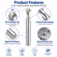 Foret à chanfreiner hélicoïdal à 2 flûtes de 2 mm en carbure monobloc, à 90 degrés, pour soudure par points, pour outils CNC en aluminium - Vente chaude