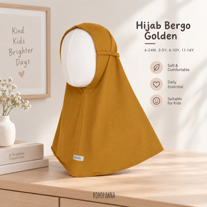 BOHOPANNA ฮิญาบ เบอร์โกผ้าฝ้ายสีทองมีฮู้ดสวมใส่ได้ทุกวันสำหรับเด็ก 6-24M 3-5Y 6-10Y 11-14Y - Product Image 1