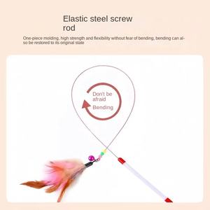 Milieuvriendelijke Plastic Kattenspeelgoedstick Met Staaldraad En Natuurlijk Veren Bel-Interactief Trainingsspeelgoed - Product Image 4