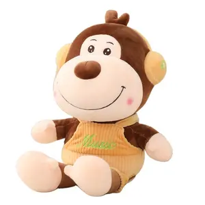 Animal de peluche personalizado de peluche de juguete lindo mono marrón suave de peluche con monos amarillos