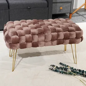 Factory Customized new design bench large modern furniture velvet bench home stool pink ottoman for bedroom
