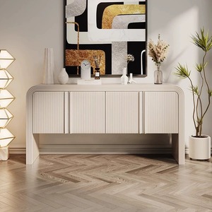 Meuble de rangement <span class=keywords><strong>d</strong></span>'appoint au design épuré avec <span class=keywords><strong>angle</strong></span> arrondi pour salon, <span class=keywords><strong>console</strong></span> de rangement minimaliste <span class=keywords><strong>en</strong></span> <span class=keywords><strong>bois</strong></span> peint à la française - Product Image 2