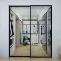 Porte coulissante ultra-étroite en alliage d'aluminium, cadre fin de 16 mm, fonctionnement synchronisé multi-panneaux, cloison intérieure moderne pour villa