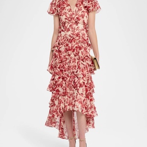 ชุดแมกซี่เดรสเอวสูงคอวีของผู้หญิงลายดอกไม้แต่งระบายซักได้สไตล์วันหยุดพักผ่อนริมทะเล - Product Image 4