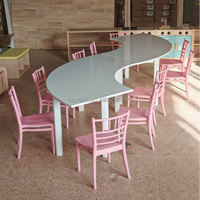 Ensemble de table pour enfants en forme de S, blanc et rose, portable, mobilier moderne pour enfants avec bords arrondis anti-rayures, idéal pour la location événementielle