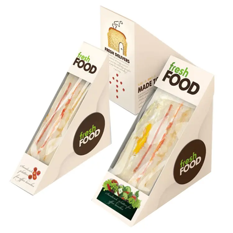 Groothandel Sandwich Verpakking Kraft Wit Papier Lunchbox Custom Voedsel Wegwerp Ontbijt Brood Dessert Verpakking Sandwich Doos