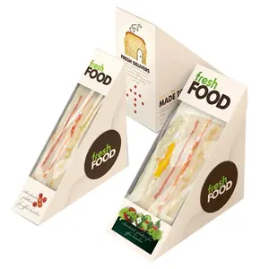 Toptan sandviç ambalaj Kraft beyaz kağıt yemek kabı özel gıda atılabilir kahvaltı ekmek tatlı ambalaj sandviç kutusu