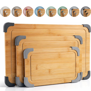 Ensemble de 3 planches à découper <span class=keywords><strong>en</strong></span> bambou biologique antidérapantes, gravables, certifiées FSC, pour la viande, les légumes et les fruits - Product Image 1