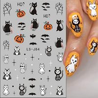Autocollants pour ongles d'Halloween, motifs fantômes et citrouilles mignons, autocollants 3D auto-adhésifs pour ongles, motifs chauve-souris, chat, crâne, décorations pour ongles pour Halloween