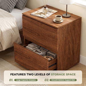 Fluted Nightstand 2 Large <b>Storage</b> Drawers Wooden Bedside Cabinet Modern <b>Side</b> End <b>Table</b> for Bedroom Living Room Home Decrotiom - Product Image 4